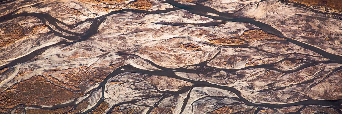 view from above of a braided river system