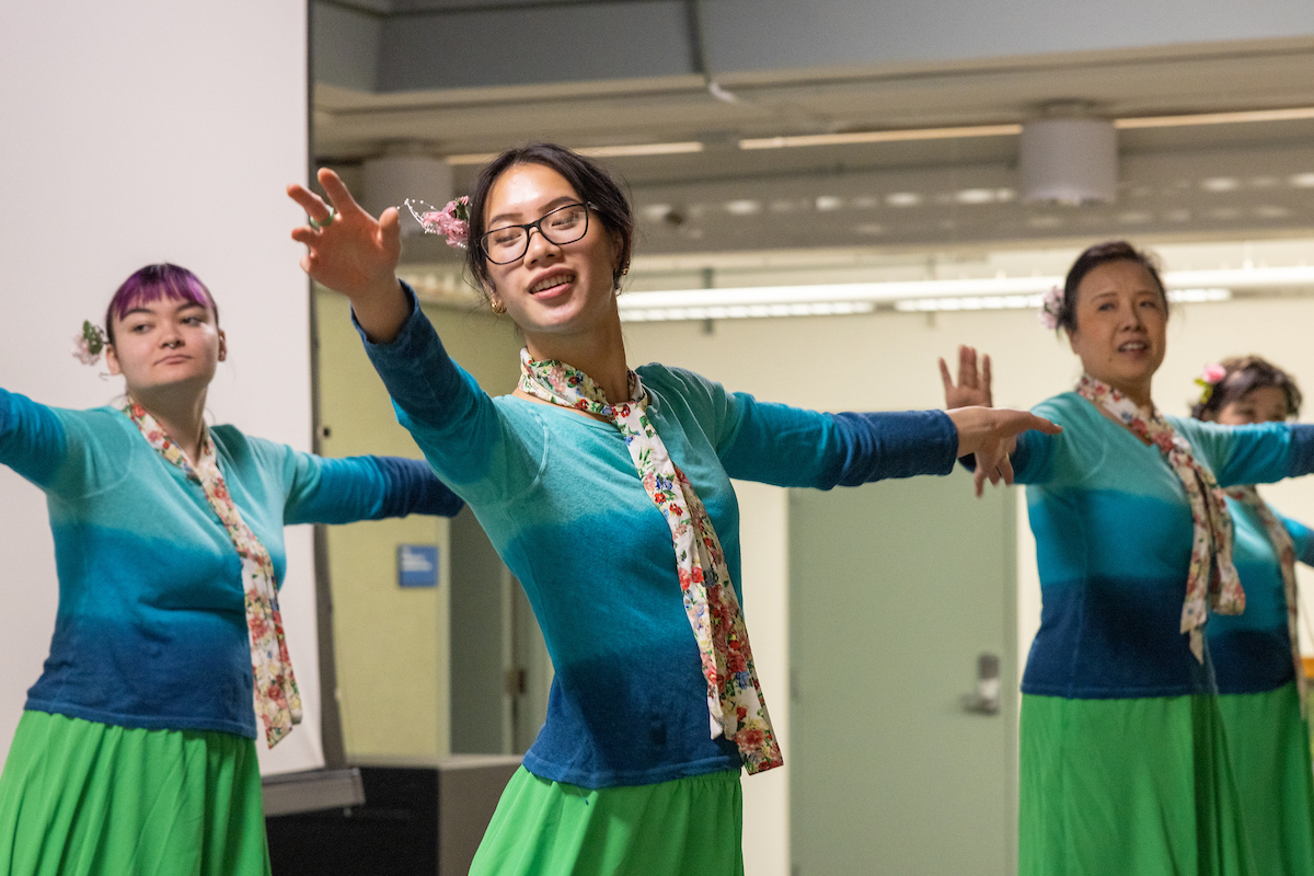 Dancers with the UAF Japanese Club, incuding Zoe Schneider, center, perform during Culture Night at the MBS Hess Rec Center Friday, November 3, 2023. UAF Photo by Eric Engman