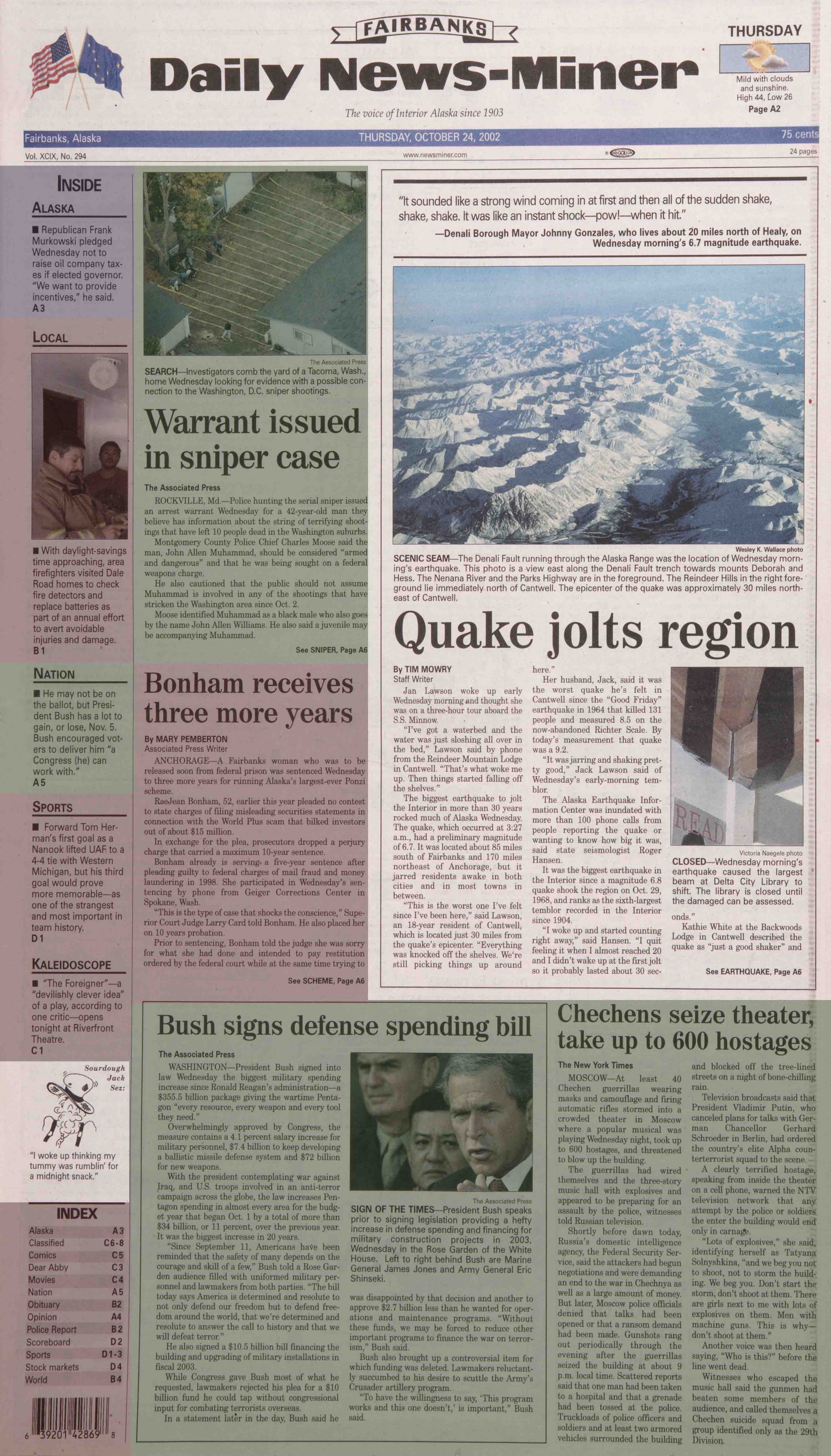 2002 October 24, Fairbanks Daily News-Miner (pg 1)