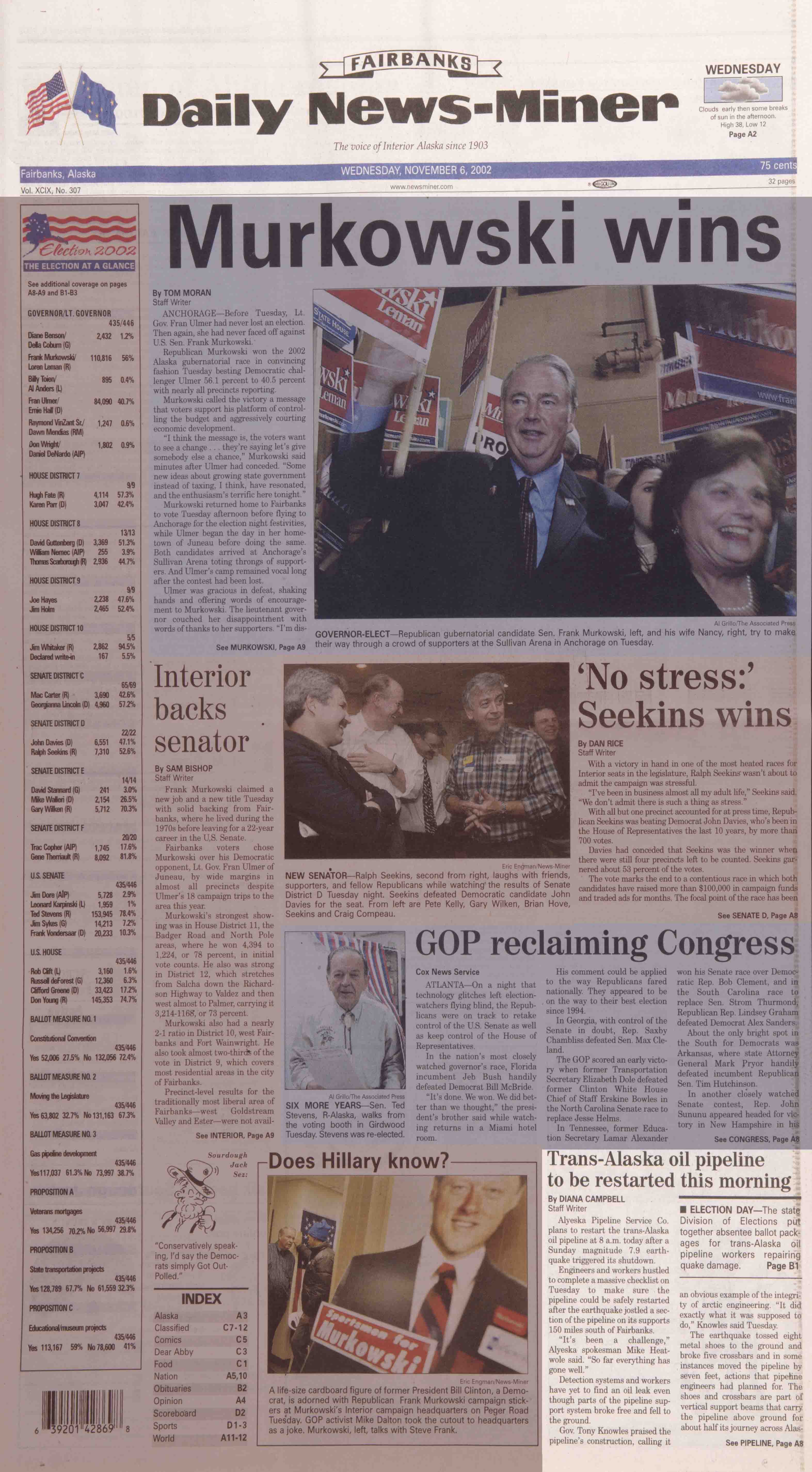 2002 November 6, Fairbanks Daily News-Miner (pg 1)