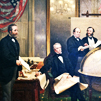 A 19th-century painting displayed at the UA Museum of the North in February depicts the 1867 signing of the treaty to purchase Alaska