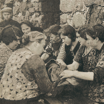 A group of women in Scotland sing songs in Gaelic while waulking | Image courtesy of the Harris Tweed Authority