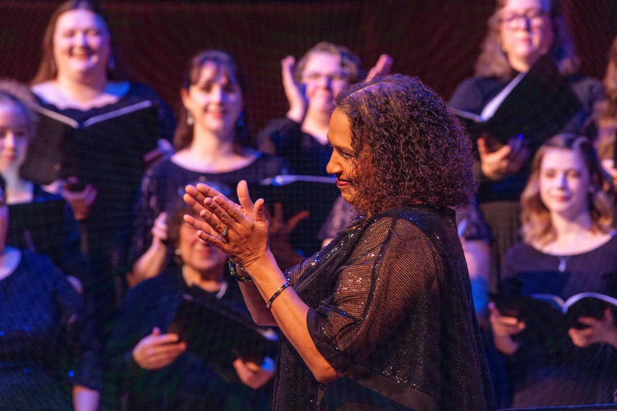 Give to Music- Thank You The UAF Choir of the North hosts their holiday concert and fundraiser in the Davis Concert Hall and Fine Arts Building, Saturday, Dec. 7, 2024. The choir was under the direction of Dr. Jaunelle Celaire with Loylene Ruppert on piano. (UAF photo by Leif Van Cise)