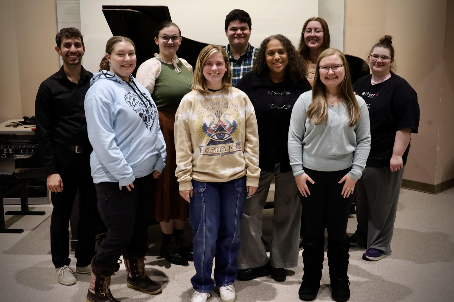 2023 URSA Mentor Award recipient Jaunelle Celaire with faculty and students of the Music Department. UAF Photo courtesy of URSA