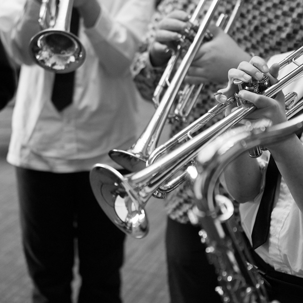 Close up of trumpets. UAF Photo by Todd Paris