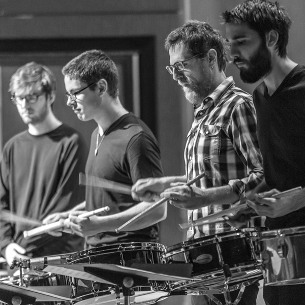 Row of percussion players. UAF Photo by Todd Paris