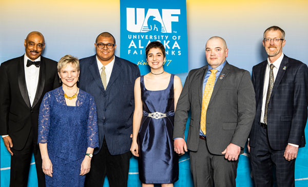 Kevin Grimes poses with UAF leadership at the annual Blue and Gold Celebration