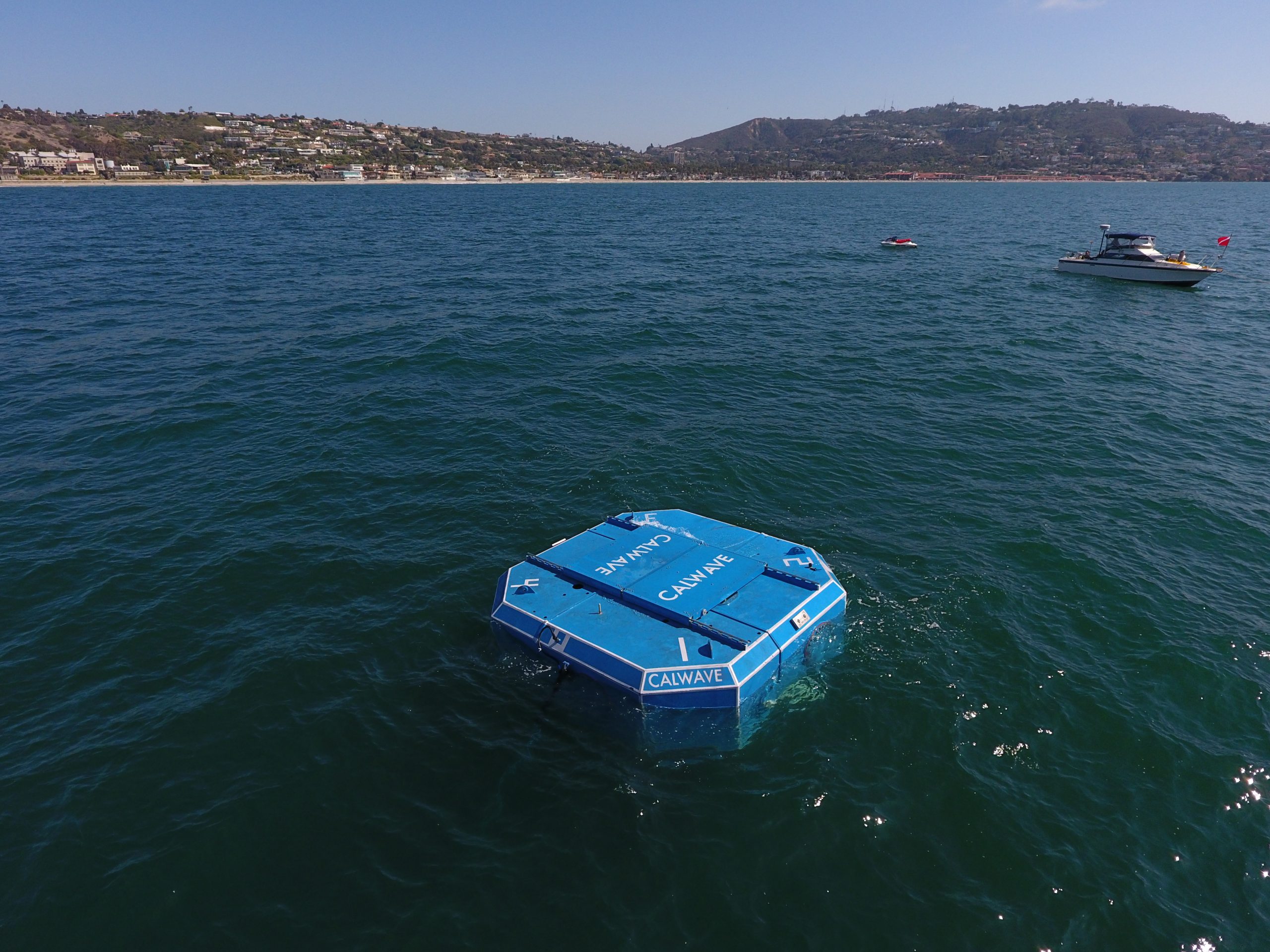 CalWave's wave energy converter deployed offshore near Scripps Institute of Oceanography in Sand Diego. Photo courtesy of CalWave.