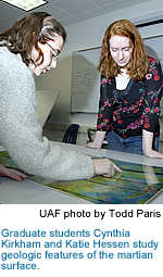 Graduate students Sharon Pitiss and Katie Hessen study geologic features of the matian surface.