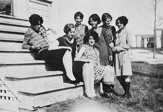 Seated from left to right: Helen Durand, Genevieve Baker, Helen Franklin and Helen McDonald. Standing: Norma Clausen, Alaska Stewart, Janet Preston and Maxine Raats.