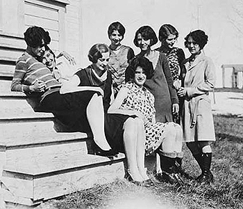 Seated from left to right: Helen Durand, Genevieve Baker, Helen Franklin and Helen McDonald. Standing: Norma Clausen, Alaska Stewart, Janet Preston and Maxine Raats. Photo credit: Archives, University of Alaska Fairbanks.
