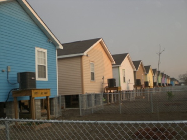 The afternoon sun lights up a row of Habitat for Humanity houses in the New Orleans Musician%E2%80%99s Village, where the UAF ASB participants worked.