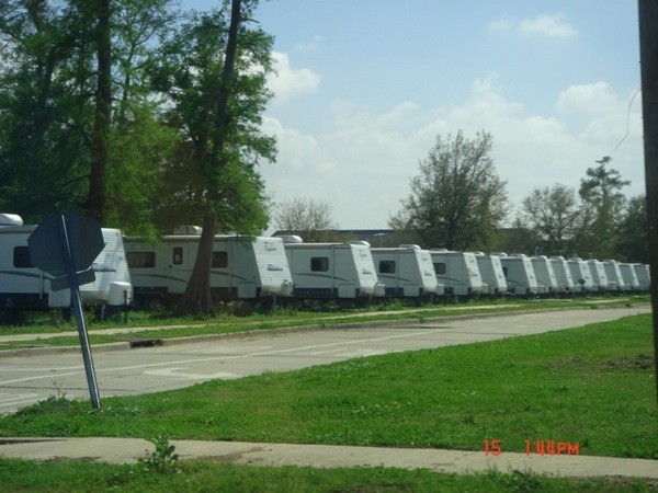 FEMA trailers still line the streets of St. Bernard Parrish. These trailers serve as temporary dwellings for people whose homes were damaged or destroyed by Hurricane Katrina. Photo by Alexis Fernandez