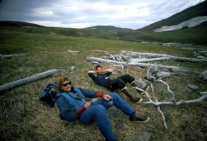 Photo by Chris Larsen..  Keith Echelmeyer and Jon Miller relax on a two-month wilderness trip across northern Alaska.