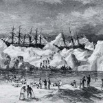 Illustration courtesy of Harper's Weekly..  An etching from Harper's Weekly on December 2, 1871, showing the abandonment of three whaling ships trapped in ice off Point Belcher, between Wainwright and Barrow. 