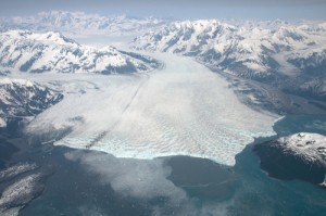 Photo by Chris Larsen.  Hubbard Glacier's advance toward Gilbert Point near Yakuta, as seen by glaciologist Chris Larsen.