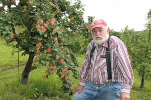 Photo by Nancy Tarnai.  Clair Lammers in his apple orchard.
