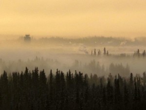 Photo by Ned Rozell. Ice fog envelops the control tower at Fairbanks International Airport during a cold snap in November 2011.