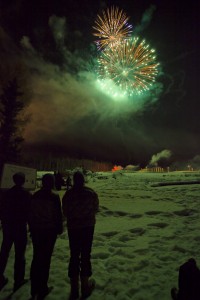 UAF photo by Todd Paris. Fireworks shot from UAF's West Ridge help residents of Fairbanks celebrate the 50th anniversary of Alaska  statehood.