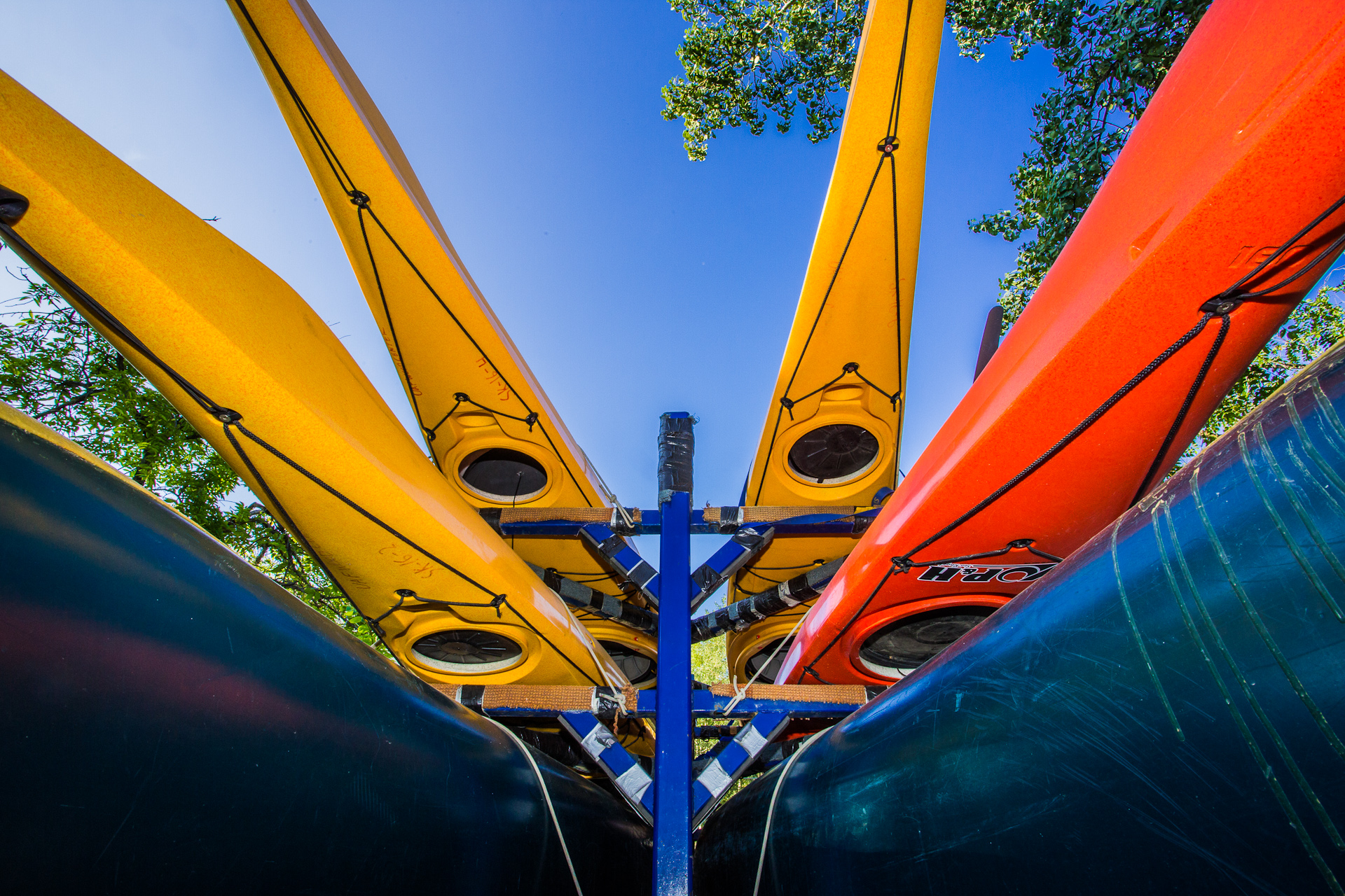 Canoes and kayaks owned by Outdoor Adventures await their next trip. UAF photo by Todd Paris.