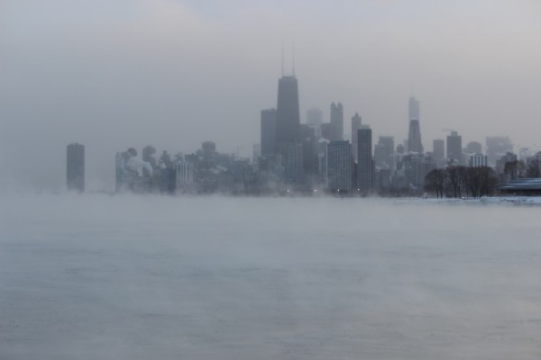 Photo by Edward Stojakovic. Chicago and Lake Michigan during the early 2014 North American cold wave.