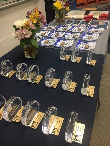 Longevity Awards waiting to be presented as part of Staff Recognition and Development Day 2017. Photo by Amy Hartley.