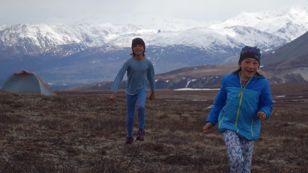 Photo by Ned Rozell.  Salak Crowe, left, and Anna Rozell, both 10, in the Alaska Range.