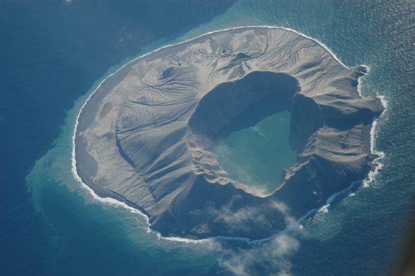 Photograph courtesy of Burke Mees . Kasatochi Island in the Aleutian Islands was formed by a volcano. Researchers at the University of Alaska Fairbanks are studying transitions in eruption styles in volcanoes such as this.