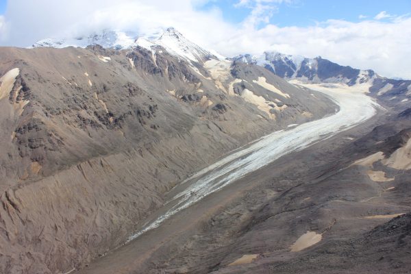 Photo courtesy of Anna Liljedahl .  Jarvis Glacier, pictured here in late summer, flows northward from 9,300-foot Mount Silvertip in the Alaska Range south of Delta Junction.