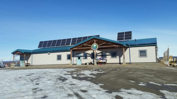 Amanda Byrd photo.  The washeteria facility in Tanana, one of the test sites for the study, is equipped with renewable energy features such as solar panels and a biomass boiler.