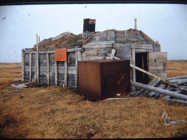 Photo by Gil Mull.  The main building at Ernest Leffingwell’s living site on Flaxman Island remains standing in this photograph from 1970.
