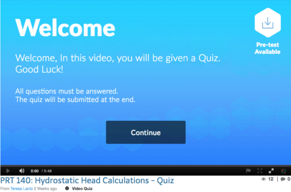 Video screen saying a quiz will be given during the video.