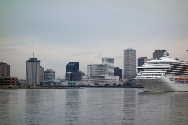 Ned Rozell photo. A cruise ship downstream from New Orleans on the Mississippi River.