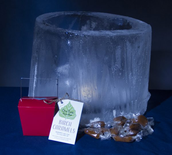 Individuals who donate $100 to OneTree Alaska receive a luminaria and a Valentine-themed box of birch caramels. UAF photo by Jeff Fay.
