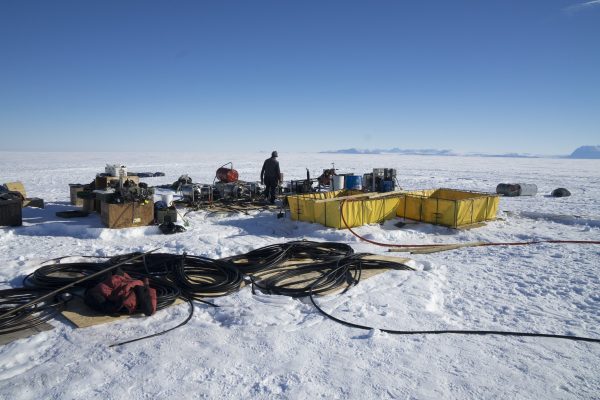 Photo by Martin Truffer.  UAF Geophysical Institute researchers will use this ice-drilling system to cut a hole through Antarctica's Thwaites Glacier to the ocean below. The system is shown here disassembled during an earlier project.