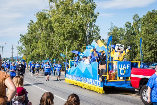 UAF photo by JR Ancheta.. The UAF parade float entry received the best non-commercial award in the Kinross Fort Knox Golden Days Grande Parade, July 22, 2017.