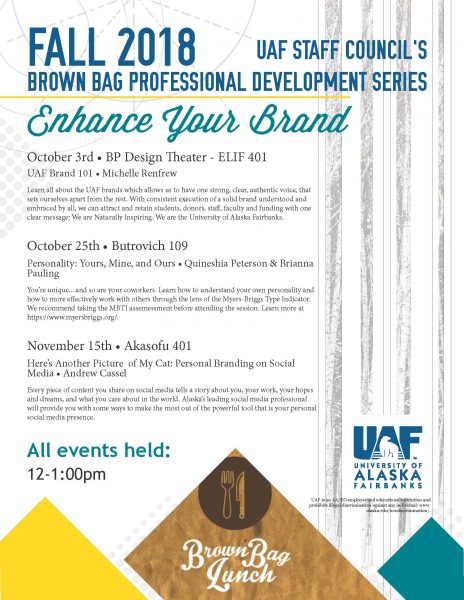 Flyer for 2018 fall brown bag professional development series.