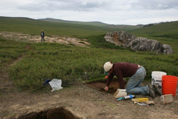 Photo by Ted Goebel. Archaeologists work on a site near Serpentine Hot Springs on the Seward Peninsula.