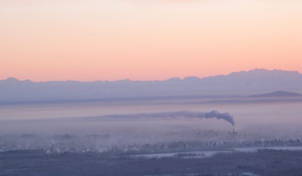 Photo by Ned Rozell. Fairbanks air reveals a strong inversion on a cold day in January 2012.