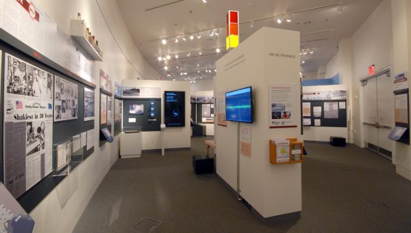 Photo by Tamara Martz. When earthquakes occur in Alaska, the exhibit responds with lights, sound and a map to show visitors what just happened. Earthquakes in Alaska greater than magnitude 1 occur about every 15 minutes.