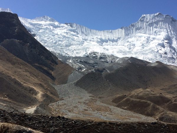 Photo by David Rounce. Chukhung Glacier perches on a mountainside in Nepal in June 2016.