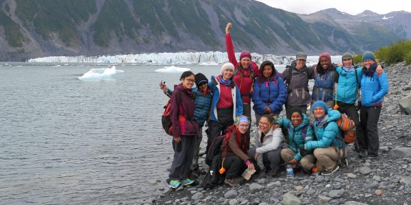 Photo by Erin Pettit. The first Girls in Icy Fjords team gathers for a photo in 2017.