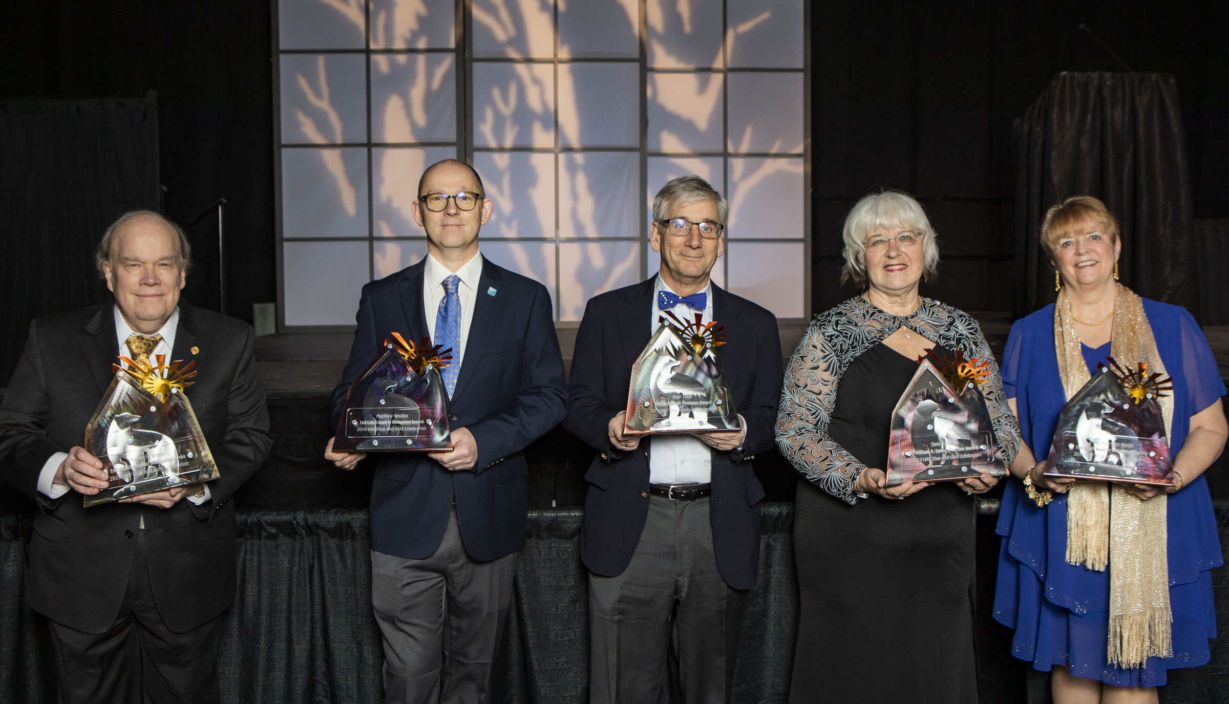 Nanook Nation celebrated the distinguished faculty and alumnus awards at the 2019 Blue and Gold Celebration on Feb. 16 at the Carlson Center. UAF photo by JR Ancheta.