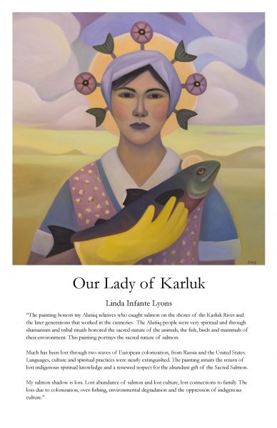 Painting "Our Lady of Karluk" woman with salmon