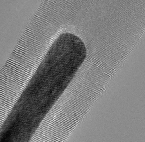 Photo courtesy Gunther Kletetschka. This microscopic image reveals a carbon nanotube with a magnetic nanoparticle inside. The magnetic properties of the tubes and nanoparticles are the key to a breakthrough could lead to computer hard drives capable of storing much more data in a smaller space.