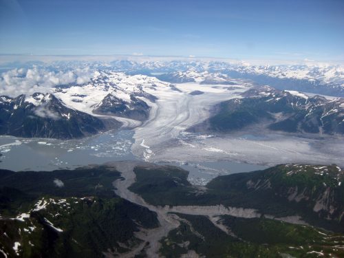 Photo by Sam Herreid. Yakutat Glacier flows into Harlequin Lake near the town of Yakutat in Southeast Alaska.