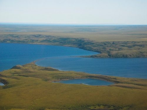 Photo courtesy of National Park Service. The Devil Mountain Lakes maar lies on the Seward Peninsula east of Shishmaref.