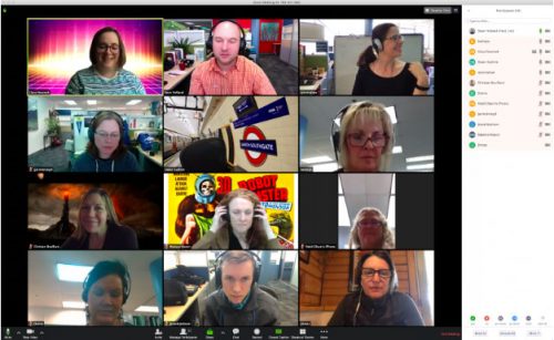 Screenshot of 12 people in a videoconference using Zoom.