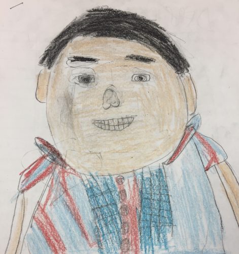 Drawing of Evon Peter by a student at Hunter Elementary in Fairbanks.
