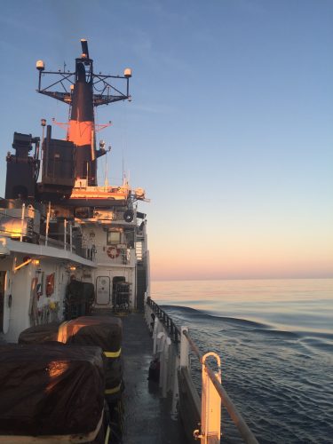 William Burt photo. The research vessel Oceanus travels in the Gulf of Alaska in July 2016.
